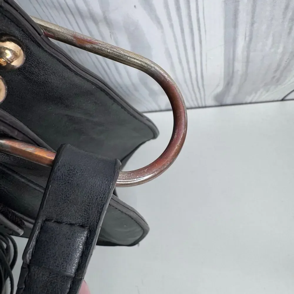 Vintage Franco Sarto Grey Saddle Bag Crossbody Purse Gray Leather Tassels 10x9